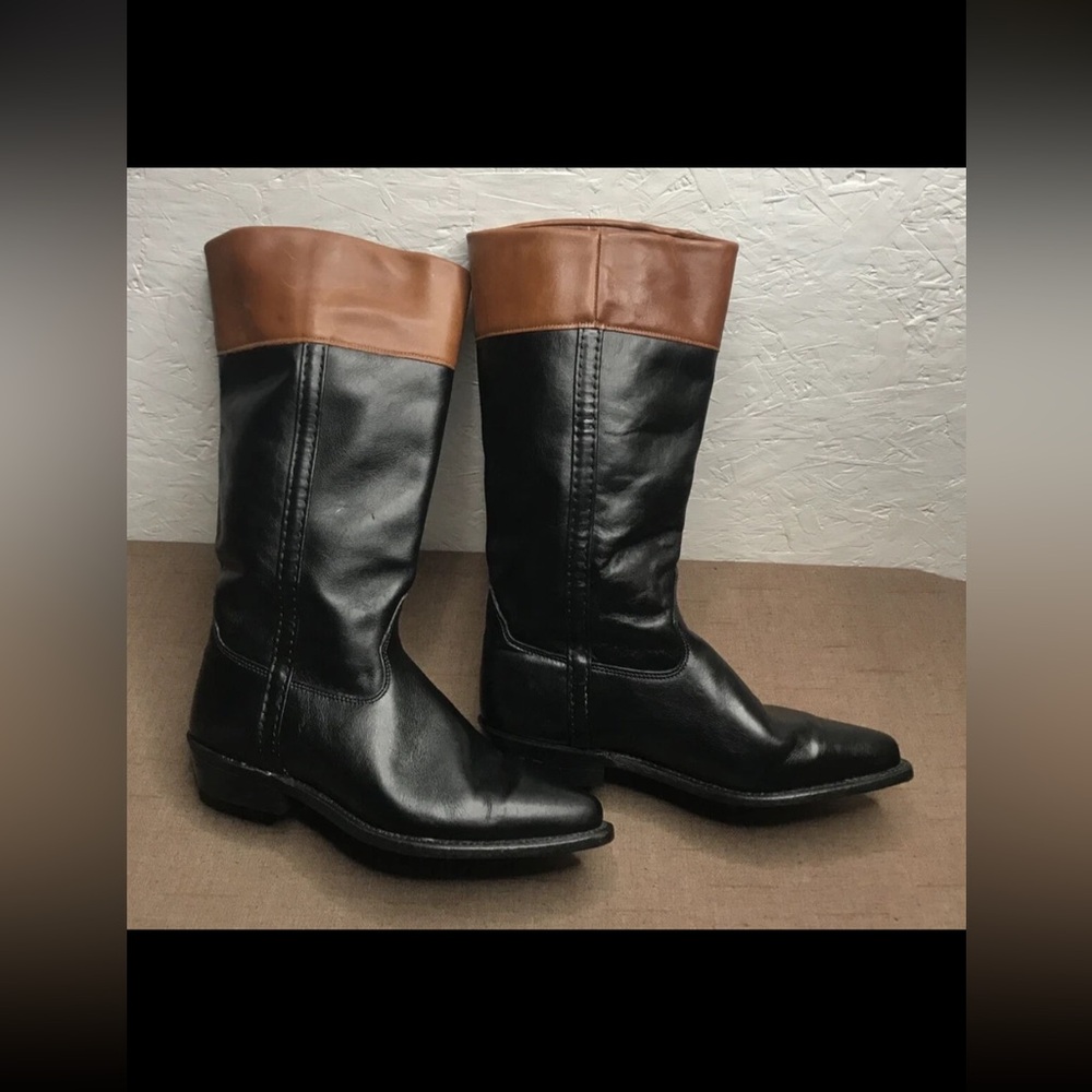 Vintage Wrangler Women's Riding Boots Black Brown Leather Size 8.5M Made in USA
